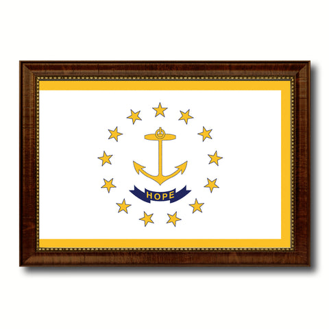 Rhode Island State Vintage Flag Canvas Print with Black Picture Frame Home Decor Man Cave Wall Art Collectible Decoration Artwork Gifts