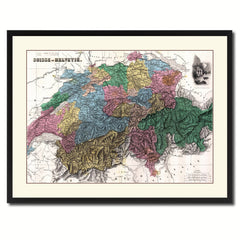 Switzerland Vintage Antique Map Wall Art Home Decor Gift Ideas Canvas Print Custom Picture Frame
