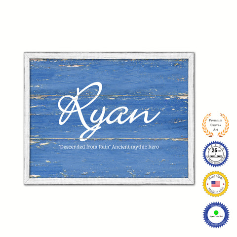Ryan Name Plate White Wash Wood Frame Canvas Print Boutique Cottage Decor Shabby Chic