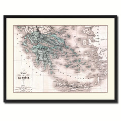 Greece Vintage Antique Map Wall Art Home Decor Gift Ideas Canvas Print Custom Picture Frame