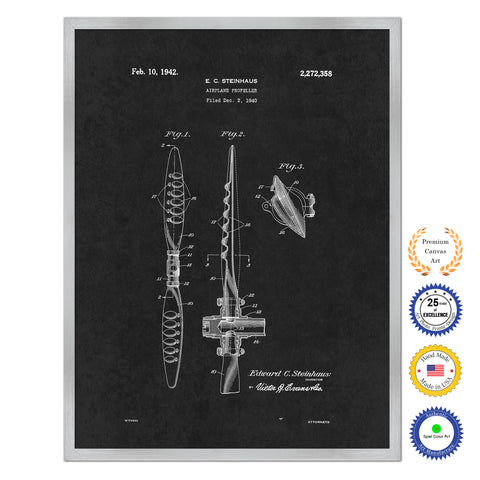 1942 Airplane Propeller Antique Patent Artwork Silver Framed Canvas Home Office Decor Great for Pilot Gift