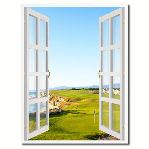 Vancouver Canada Golf Course View Picture French Window Framed Canvas Print Home Decor Wall Art Collection