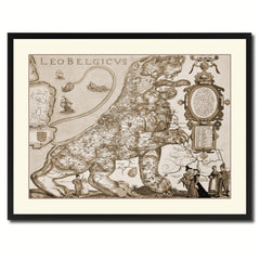 Leo Belgicvs Vintage Sepia Map Canvas Print, Picture Frame Gifts Home Decor Wall Art Decoration
