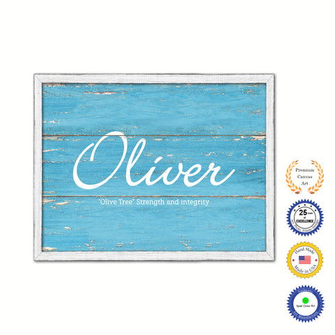 Oliver Name Plate White Wash Wood Frame Canvas Print Boutique Cottage Decor Shabby Chic