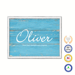 Oliver Name Plate White Wash Wood Frame Canvas Print Boutique Cottage Decor Shabby Chic
