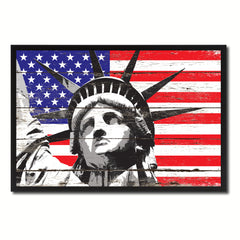 Statue of Liberty USA Flag Vintage Canvas Print with Picture Frame Home Decor Man Cave Wall Art Collectible Decoration Artwork Gifts