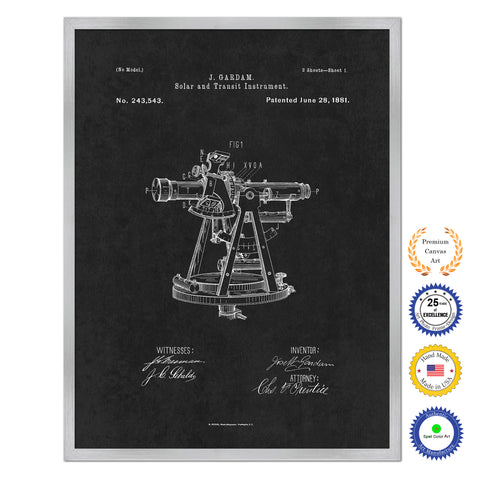 1881 Solar and transit instrument Old Patent Art Print on Canvas Custom Framed Vintage Home Decor Wall Decoration Great for Gifts