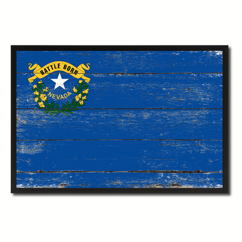 Nevada State Vintage Flag Canvas Print with Brown Picture Frame Home Decor Man Cave Wall Art Collectible Decoration Artwork Gifts