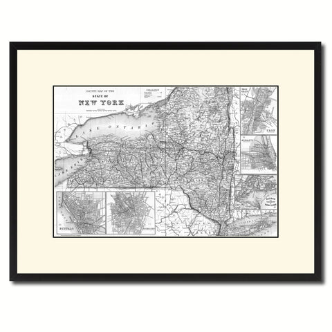 New York Vintage B&W Map Canvas Print, Picture Frame Home Decor Wall Art Gift Ideas
