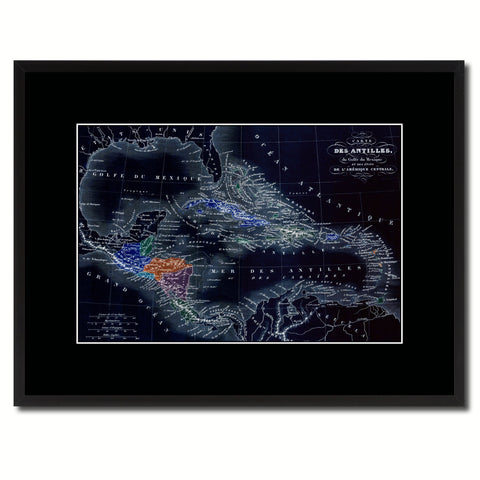 West Indies Caribbean Vintage Vivid Color Map Canvas Print, Picture Frame Home Decor Wall Art Office Decoration Gift Ideas