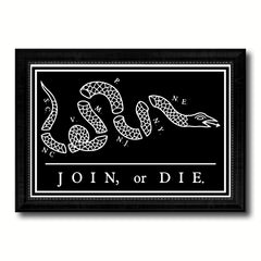 US Join or Die Snake Colonial Revolutionary War Military Flag Canvas Print Black Picture Frame Gifts Home Decor Wall Art