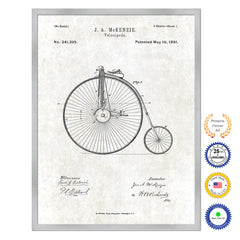 1881 Velocipede Old Patent Art Print on Canvas Custom Framed Vintage Home Decor Wall Decoration Great for Gifts
