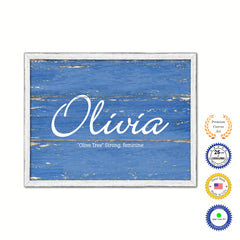 Olivia Name Plate White Wash Wood Frame Canvas Print Boutique Cottage Decor Shabby Chic