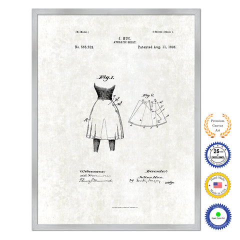 1896 Dancer Athletic Skirt Antique Patent Artwork Silver Framed Canvas Print Home Office Decor Great for Dancer Ballet