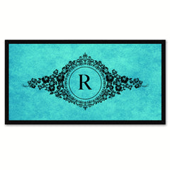 Alphabet Letter R Auqa Canvas Print, Black Custom Frame