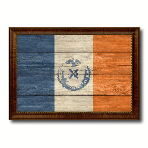 New York City New York State Texture Flag Canvas Print Brown Picture Frame