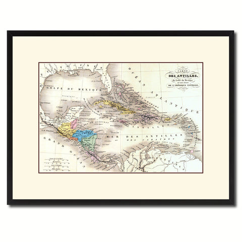 West Indies Caribbean Vintage Antique Map Wall Art Home Decor Gift Ideas Canvas Print Custom Picture Frame