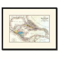 West Indies Caribbean Vintage Antique Map Wall Art Home Decor Gift Ideas Canvas Print Custom Picture Frame