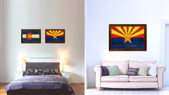 Arizona State Flag Texture Canvas Print with Brown Picture Frame Gifts Home Decor Wall Art Collectible Decoration