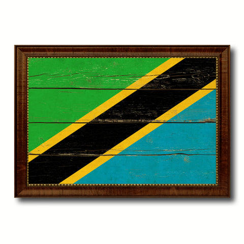 Tanzania Country Flag Vintage Canvas Print with Brown Picture Frame Home Decor Gifts Wall Art Decoration Artwork