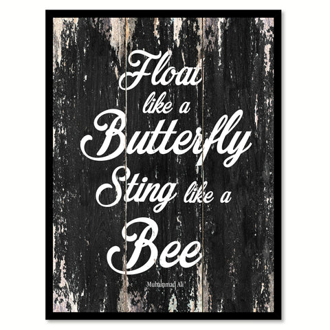 Float like a butterfly sting like a bee - Muhammad Ali Motivational Quote Saying Canvas Print with Picture Frame Home Decor Wall Art, Black