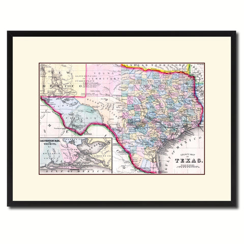 Texas Vintage Antique Map Wall Art Home Decor Gift Ideas Canvas Print Custom Picture Frame
