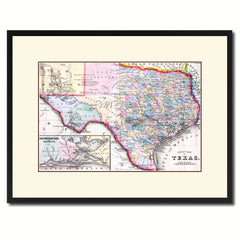 Texas Vintage Antique Map Wall Art Home Decor Gift Ideas Canvas Print Custom Picture Frame