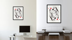 Queen Diamond Poker Decks of Vintage Cards Print on Canvas Black Custom Framed