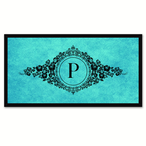 Alphabet Letter P Auqa Canvas Print, Black Custom Frame