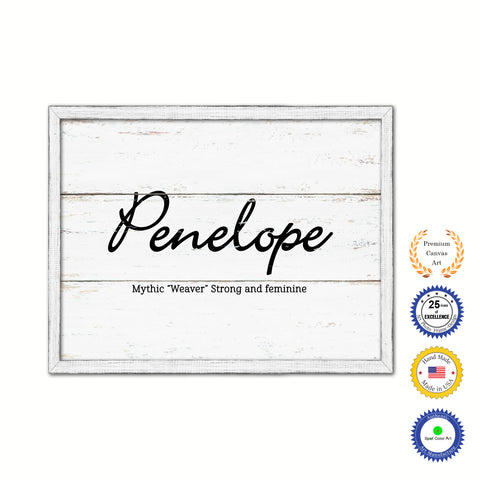 Penelope Name Plate White Wash Wood Frame Canvas Print Boutique Cottage Decor Shabby Chic