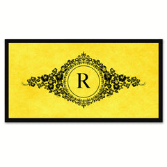 Alphabet Letter R Yellow Canvas Print, Black Custom Frame