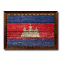 Cambodia Country Flag Texture Canvas Print with Brown Custom Picture Frame Home Decor Gift Ideas Wall Art Decoration