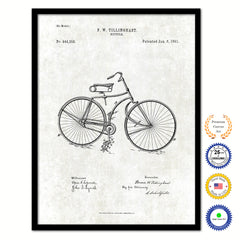 1891 Bicycle Old Patent Art Print on Canvas Custom Framed Vintage Home Decor Wall Decoration Great for Gifts