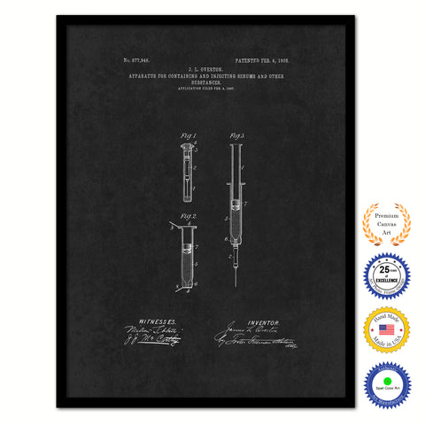 1908 Doctor Syringe Vintage Patent Artwork Black Framed Canvas Home Office Decor Great for Doctor Paramedic Surgeon Hospital Medical Student