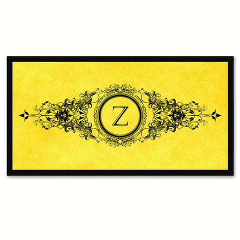 Alphabet Letter Z Yellow Canvas Print, Black Custom Frame