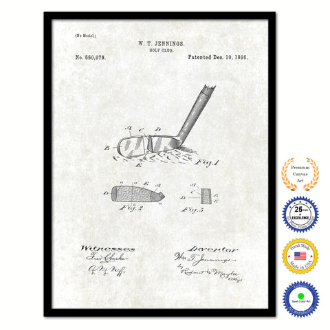 1895 Golf Club Old Patent Art Print on Canvas Custom Framed Vintage Home Decor Wall Decoration Great for Gifts