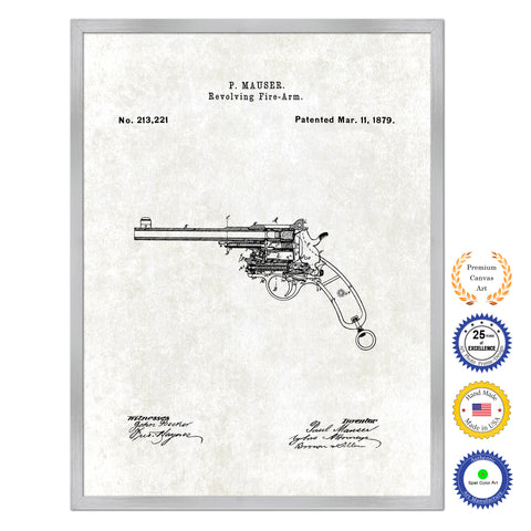 1879 Revolving Fire Arm Old Patent Art Print on Canvas Custom Framed Vintage Home Decor Wall Decoration Great for Gifts