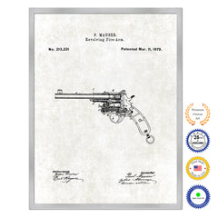 1879 Revolving Fire Arm Old Patent Art Print on Canvas Custom Framed Vintage Home Decor Wall Decoration Great for Gifts