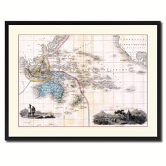 Oceania Australia New Zealand Vintage Antique Map Wall Art Home Decor Gift Ideas Canvas Print Custom Picture Frame