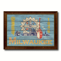 Milwaukee City Wisconsin State Texture Flag Canvas Print Brown Picture Frame