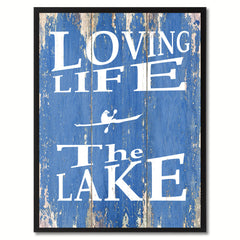 Loving Life The Lake Saying Canvas Print, Black Picture Frame Home Decor Wall Art Gifts