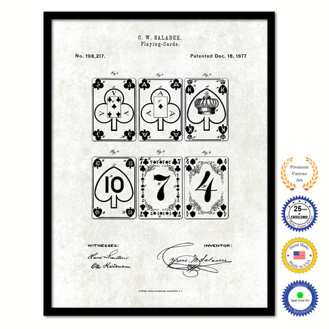 1877 Playing Cards Poker Game Old Patent Art Print on Canvas Custom Framed Vintage Home Decor Wall Decoration Great for Gifts
