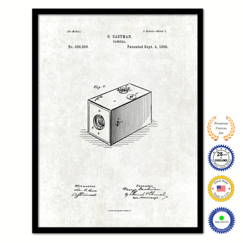 1888 George Eastman Camera Vintage Patent Artwork Black Framed Canvas Print Home Office Decor Great Gift for Photographer