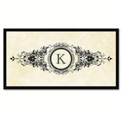 Alphabet Letter K White Canvas Print, Black Custom Frame