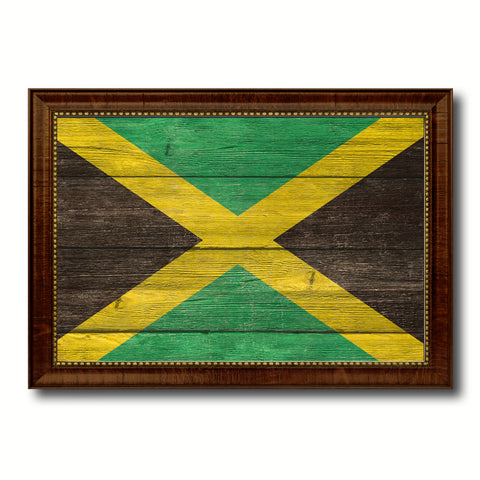Jamaica Country Flag Texture Canvas Print with Brown Custom Picture Frame Home Decor Gift Ideas Wall Art Decoration