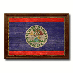 Belize Country Flag Texture Canvas Print with Brown Custom Picture Frame Home Decor Gift Ideas Wall Art Decoration