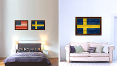 Sweden Country Flag Texture Canvas Print with Brown Custom Picture Frame Home Decor Gift Ideas Wall Art Decoration