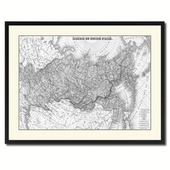 Russia Siberia Vintage B&W Map Canvas Print, Picture Frame Home Decor Wall Art Gift Ideas