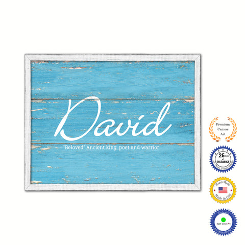 David Name Plate White Wash Wood Frame Canvas Print Boutique Cottage Decor Shabby Chic