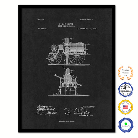 1890 Firefighter Fire Extinguisher Vintage Patent Artwork Black Framed Canvas Home Office Decor Great for Firefighter Fireman Firewoman